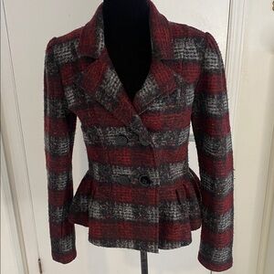 Katherine Barclay Red/Black/Grey fitted Wool Plaid Blazer Size Small